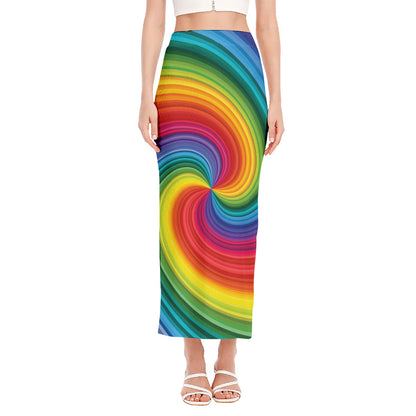 Rainbow Swirl Print Side Slit Maxi Skirt