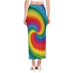 Rainbow Swirl Print Side Slit Maxi Skirt