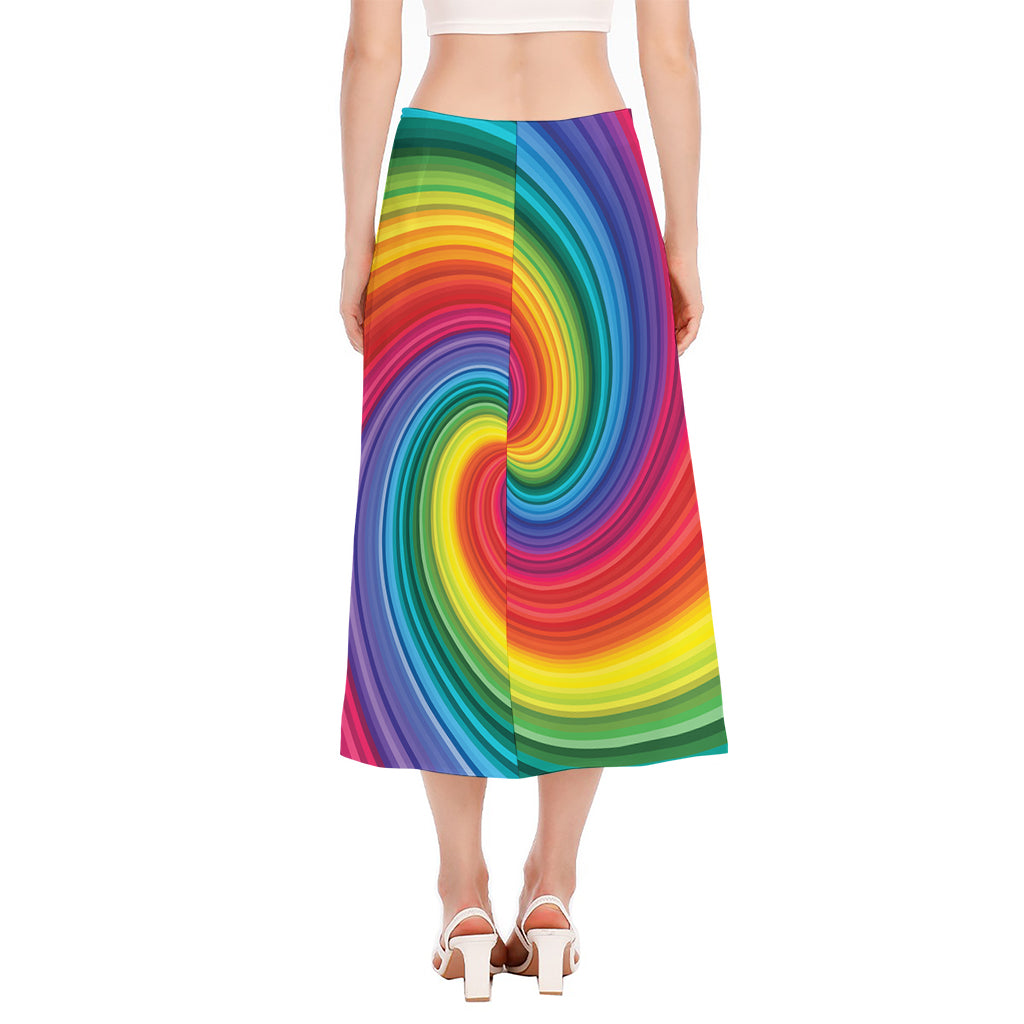 Rainbow Swirl Print Side Slit Midi Skirt