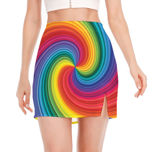 Rainbow Swirl Print Side Slit Mini Skirt