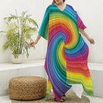 Rainbow Swirl Print Silk V-Neck Kaftan Dress
