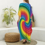 Rainbow Swirl Print Silk V-Neck Kaftan Dress
