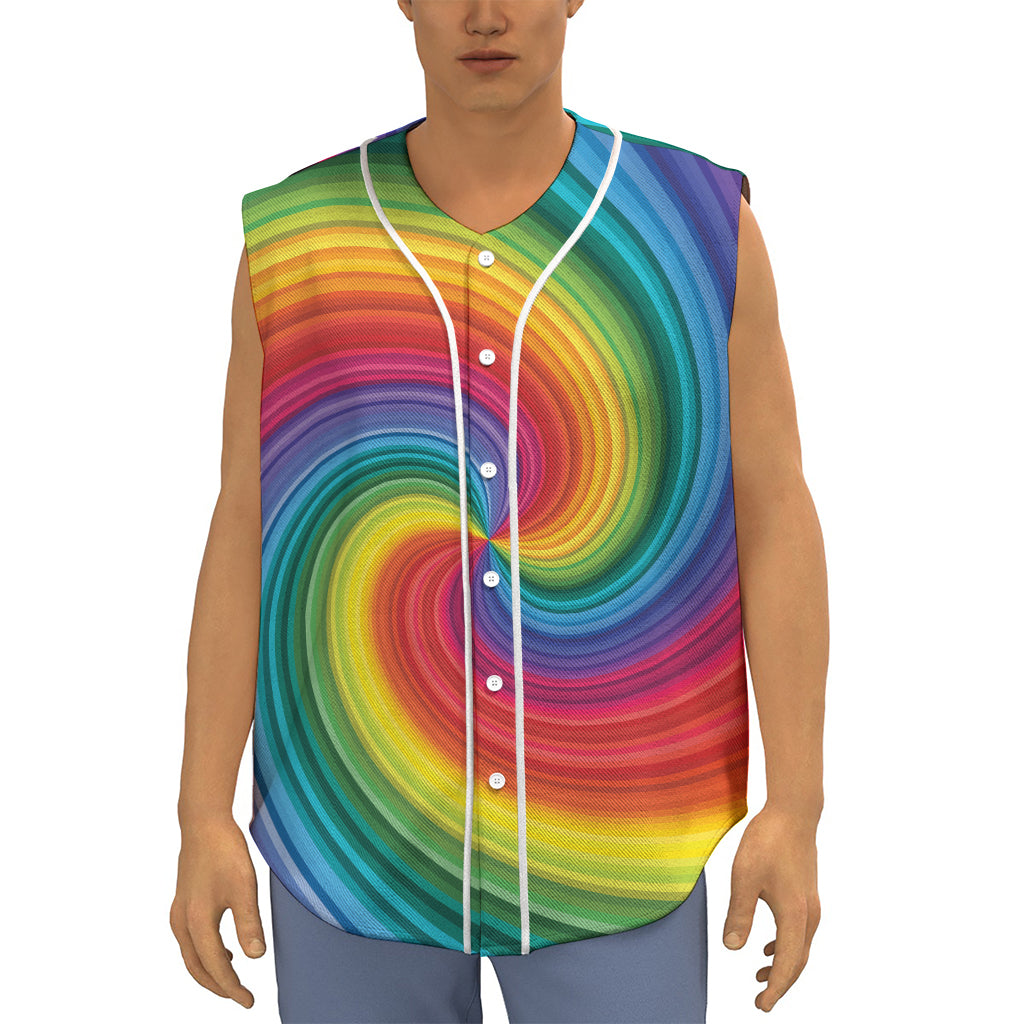Rainbow Swirl Print Sleeveless Baseball Jersey
