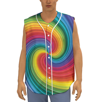 Rainbow Swirl Print Sleeveless Baseball Jersey