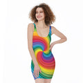 Rainbow Swirl Print Sleeveless Bodycon Dress