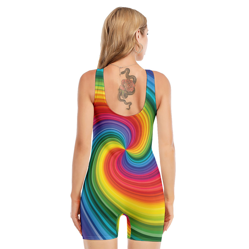 Rainbow Swirl Print Sleeveless One Piece Swimsuit