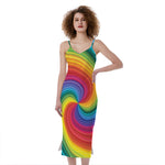 Rainbow Swirl Print Slim Fit Midi Cami Dress