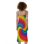 Rainbow Swirl Print Slim Fit Midi Cami Dress