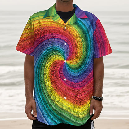 Rainbow Swirl Print Textured Short Sleeve Shirt