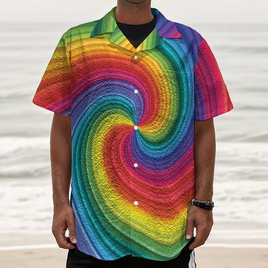Rainbow Swirl Print Textured Short Sleeve Shirt