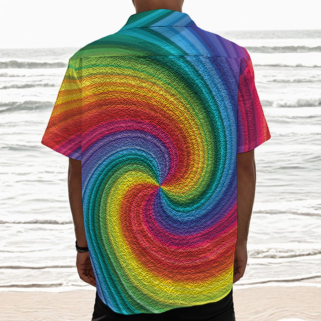Rainbow Swirl Print Textured Short Sleeve Shirt