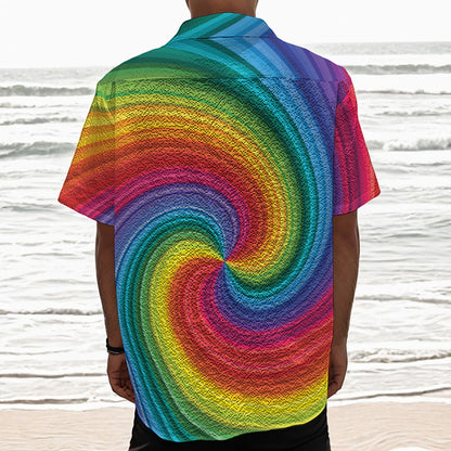 Rainbow Swirl Print Textured Short Sleeve Shirt