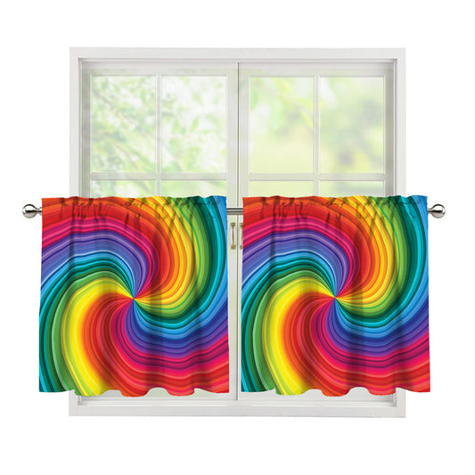 Rainbow Swirl Print Tier Curtains