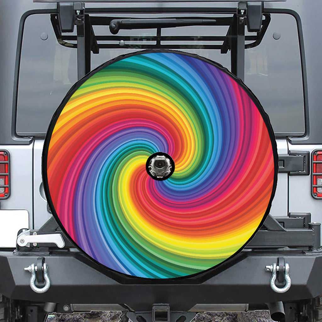 Rainbow Swirl Print Tire Cover With Camera Hole