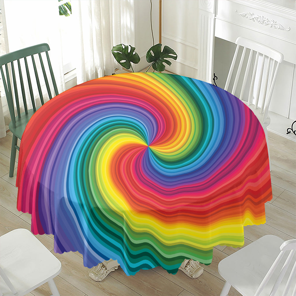 Rainbow Swirl Print Waterproof Round Tablecloth