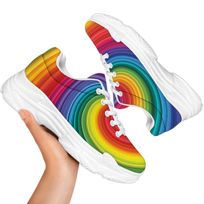 Rainbow Swirl Print White Chunky Shoes