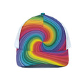 Rainbow Swirl Print White Mesh Trucker Hat