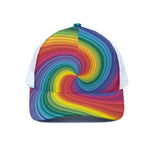 Rainbow Swirl Print White Mesh Trucker Cap
