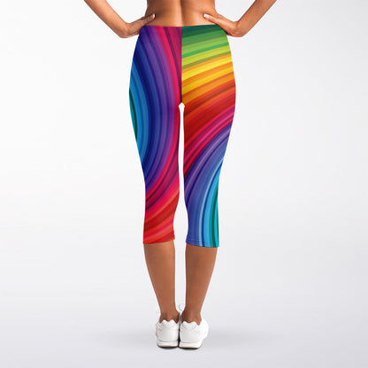 Rainbow Swirl Print Women's Capri Leggings