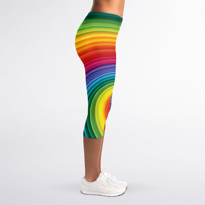 Rainbow Swirl Print Women's Capri Leggings
