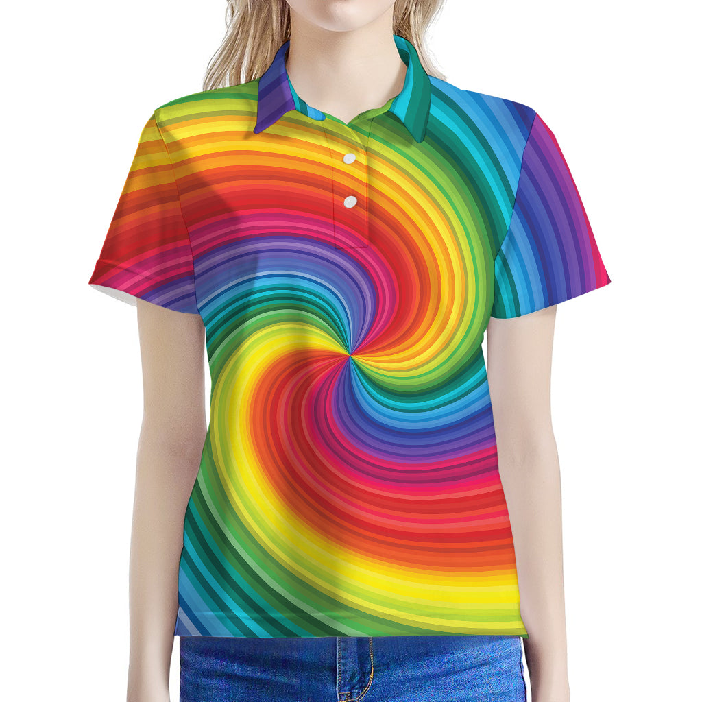 Rainbow Swirl Print Women's Polo Shirt