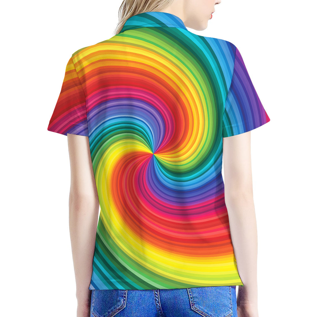 Rainbow Swirl Print Women's Polo Shirt