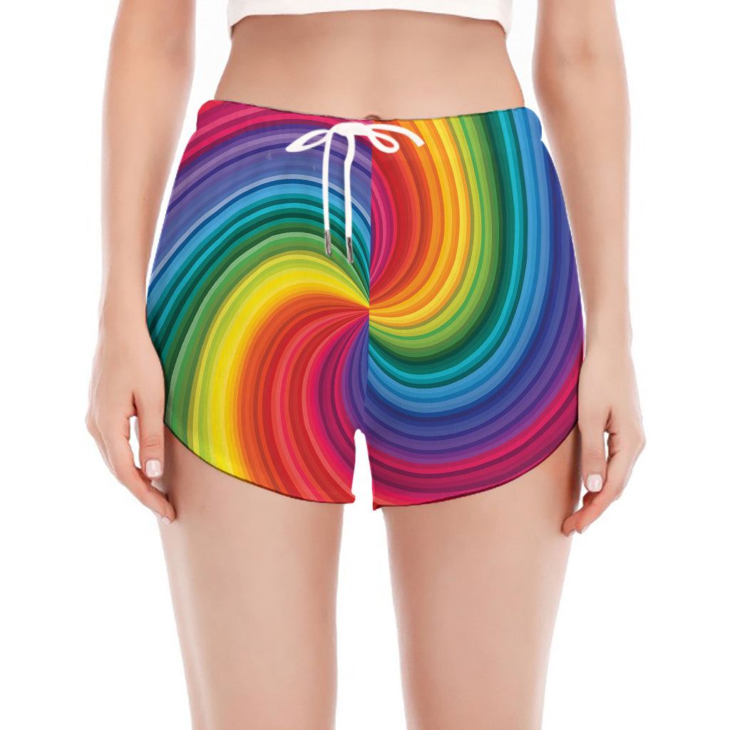 Rainbow Swirl Print Women's Split Running Shorts