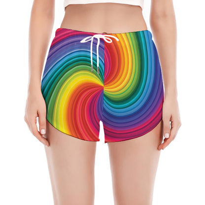 Rainbow Swirl Print Women's Split Running Shorts