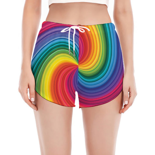 Rainbow Swirl Print Women's Split Running Shorts