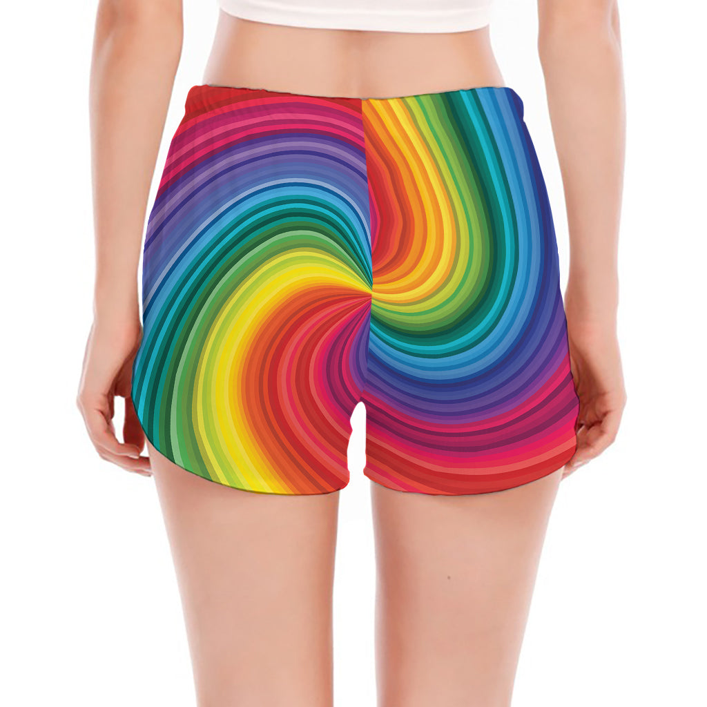 Rainbow Swirl Print Women's Split Running Shorts