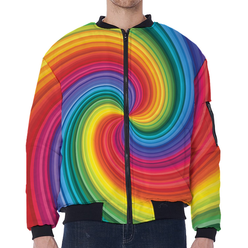 Rainbow Swirl Print Zip Sleeve Bomber Jacket