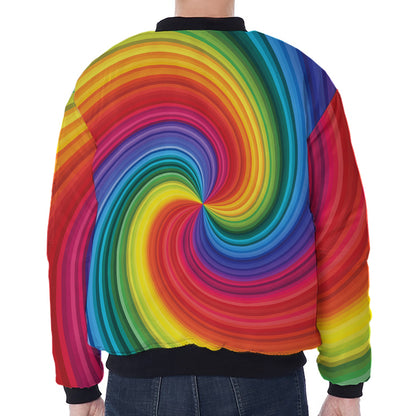 Rainbow Swirl Print Zip Sleeve Bomber Jacket