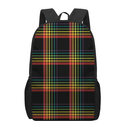 Rainbow Tartan Pattern Print 17 Inch Backpack