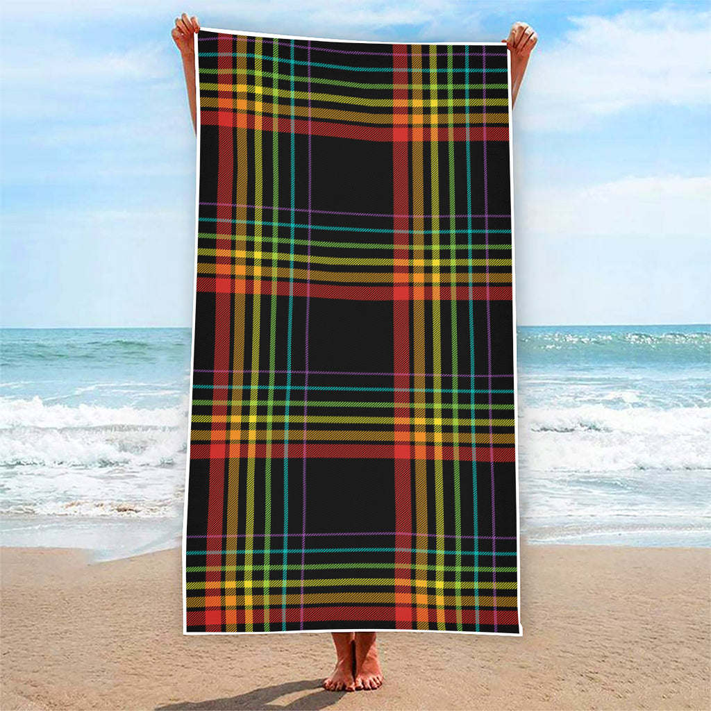 Rainbow Tartan Pattern Print Beach Towel