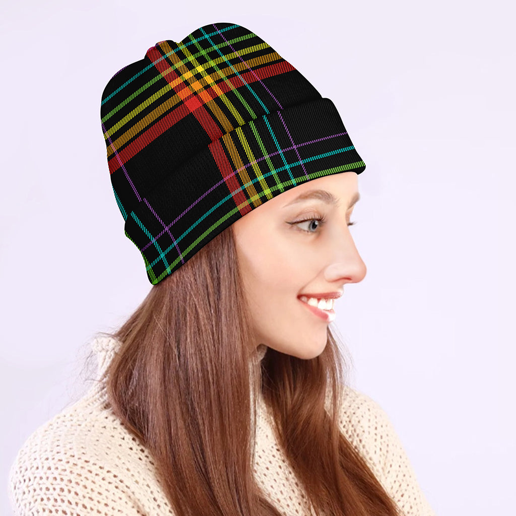 Rainbow Tartan Pattern Print Beanie