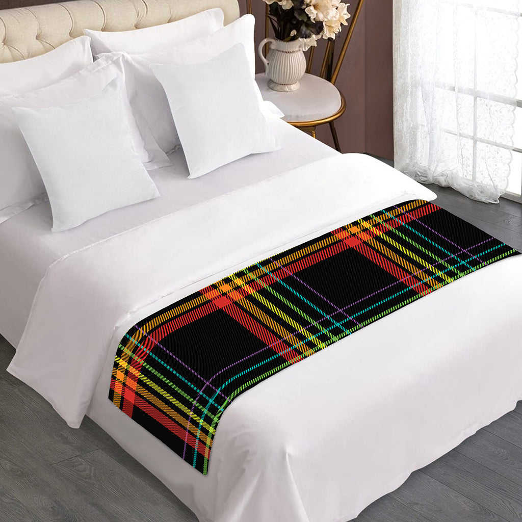 Rainbow Tartan Pattern Print Bed Runner