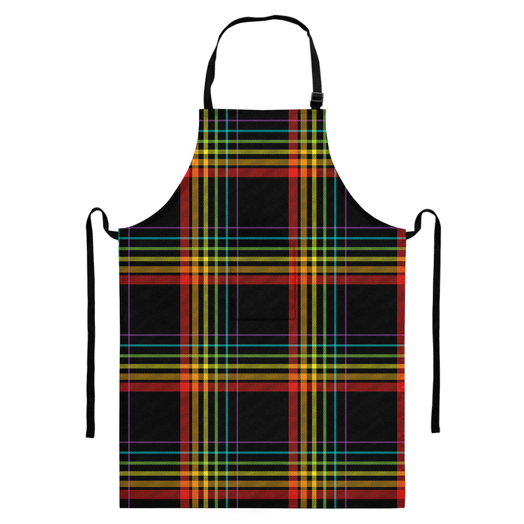 Rainbow Tartan Pattern Print Bib Apron With Pocket