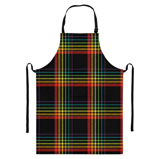 Rainbow Tartan Pattern Print Bib Apron With Pocket
