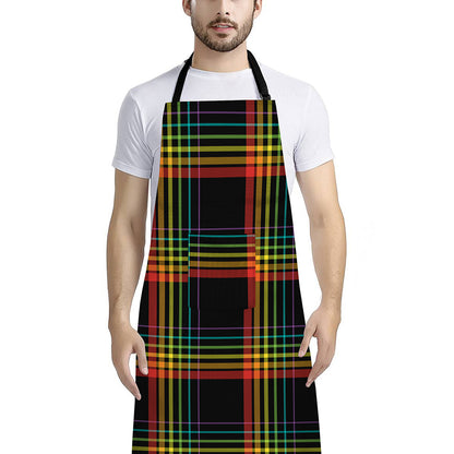 Rainbow Tartan Pattern Print Bib Apron With Pocket
