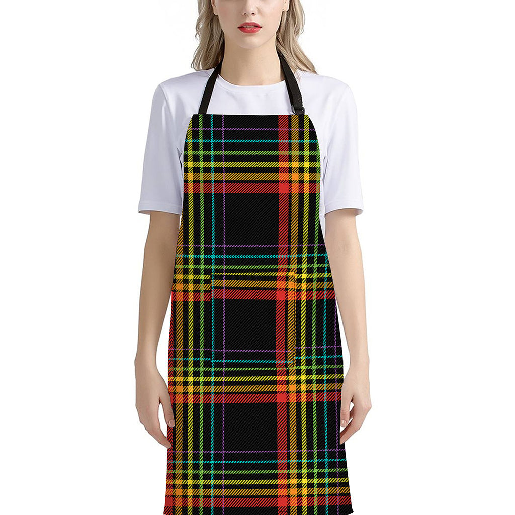 Rainbow Tartan Pattern Print Bib Apron With Pocket