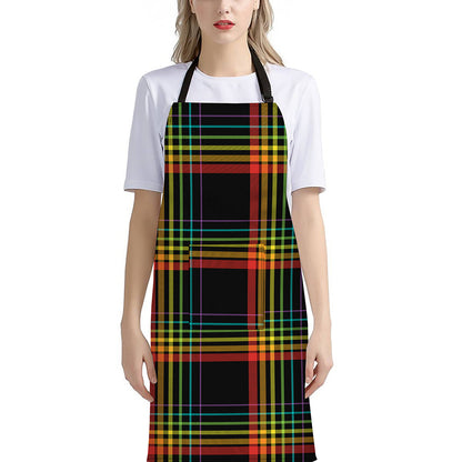 Rainbow Tartan Pattern Print Bib Apron With Pocket