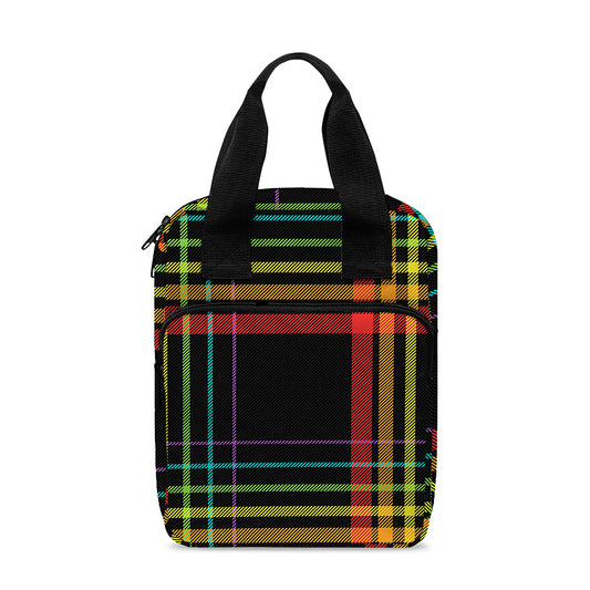 Rainbow Tartan Pattern Print Bible Tote Bag