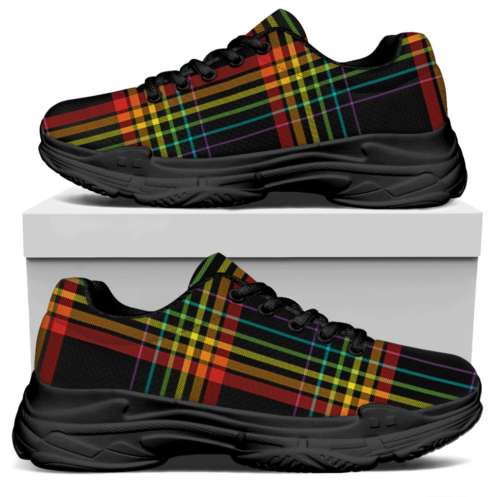 Rainbow Tartan Pattern Print Black Chunky Shoes