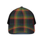 Rainbow Tartan Pattern Print Black Mesh Trucker Cap