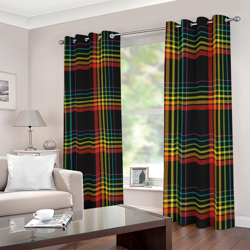 Rainbow Tartan Pattern Print Blackout Grommet Curtains