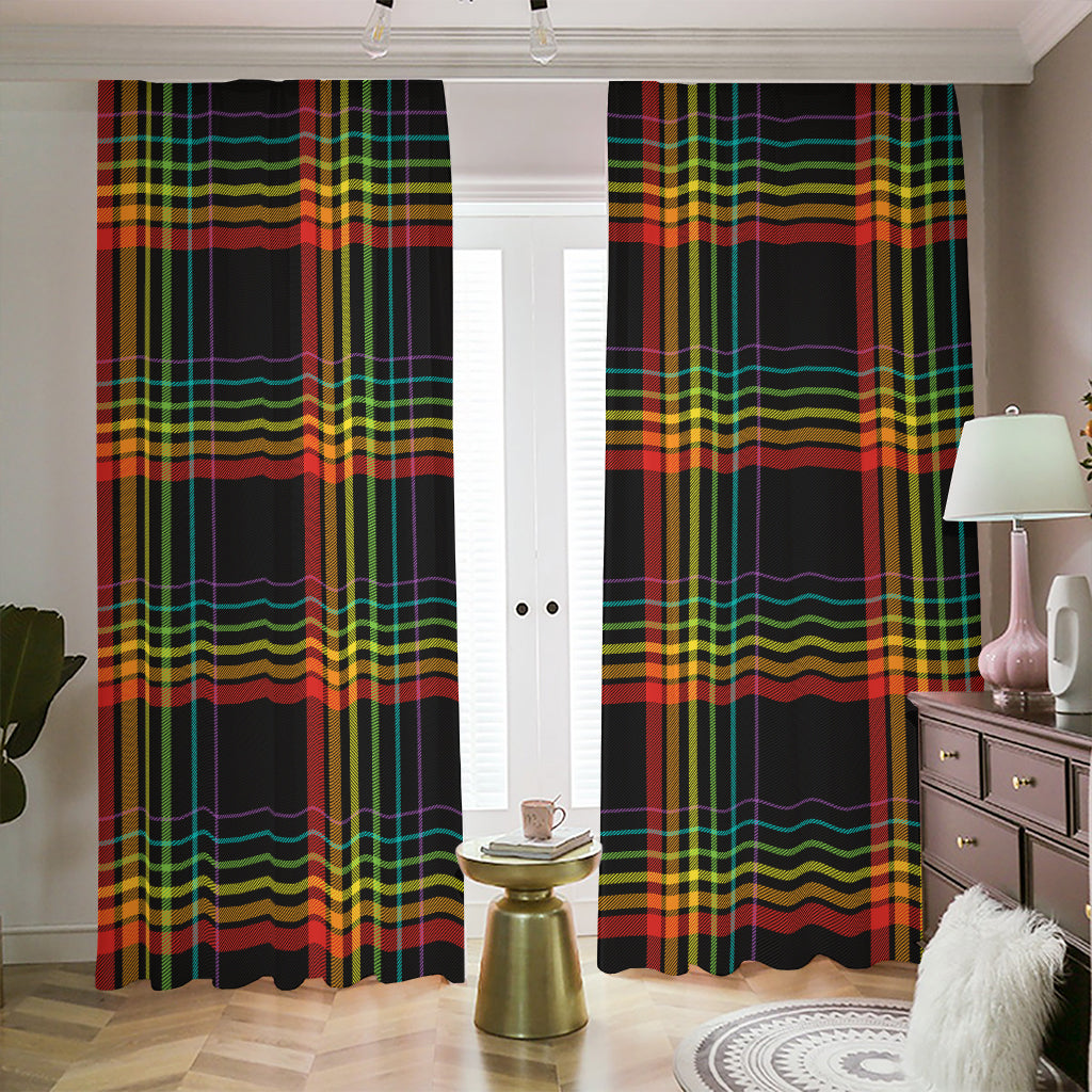 Rainbow Tartan Pattern Print Blackout Pencil Pleat Curtains