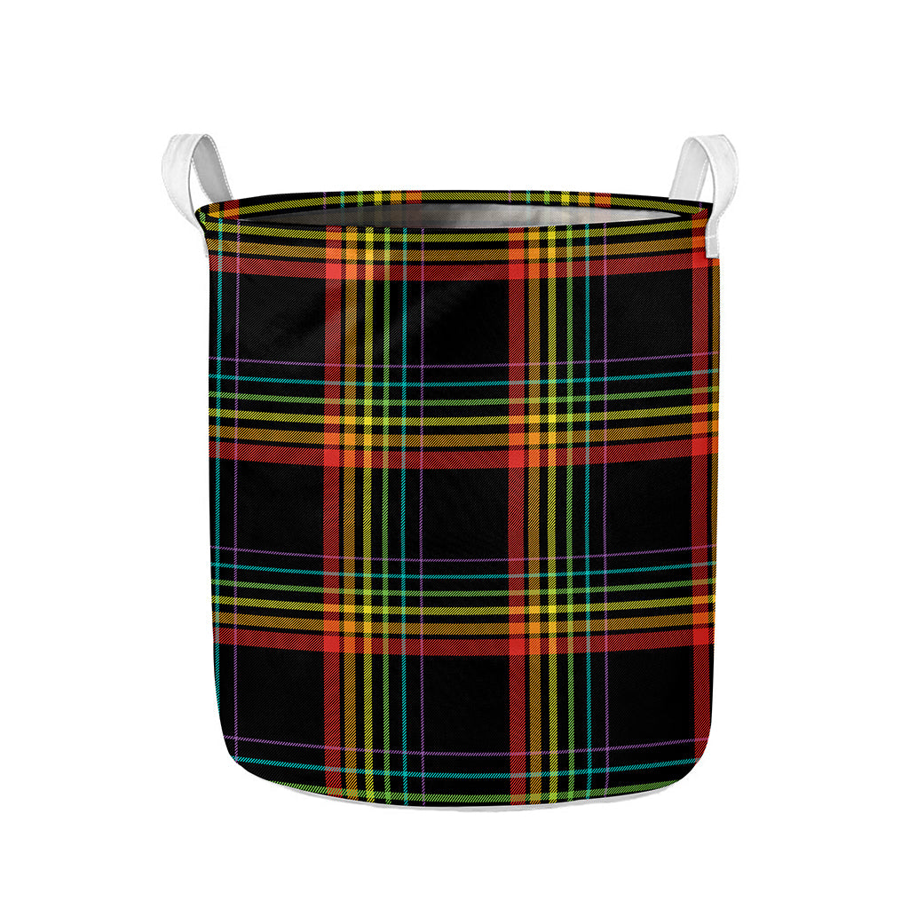 Rainbow Tartan Pattern Print Collapsible Laundry Basket