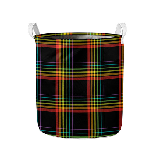 Rainbow Tartan Pattern Print Collapsible Laundry Basket