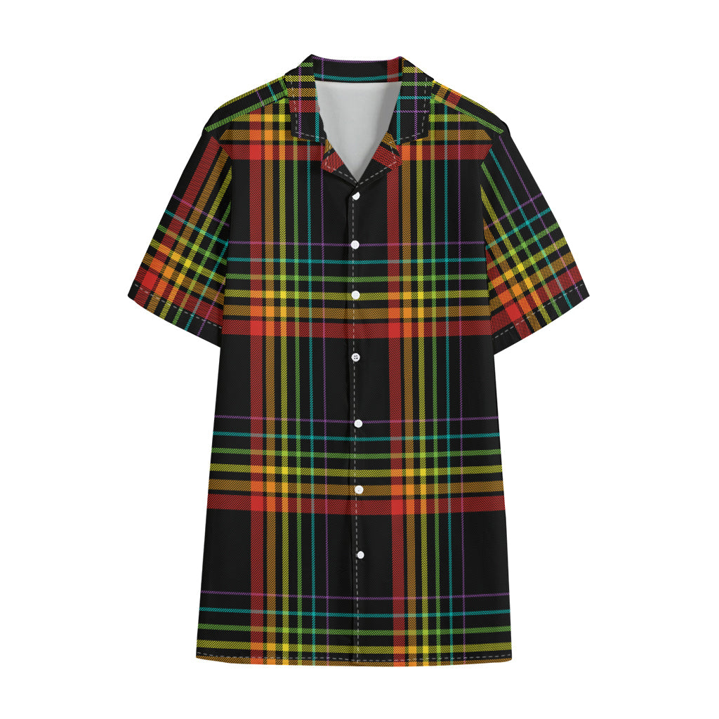 Rainbow Tartan Pattern Print Cotton Hawaiian Shirt