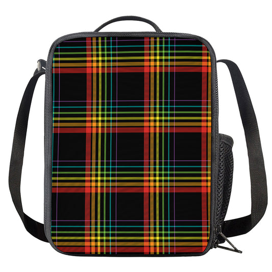 Rainbow Tartan Pattern Print Crossbody Lunch Bag
